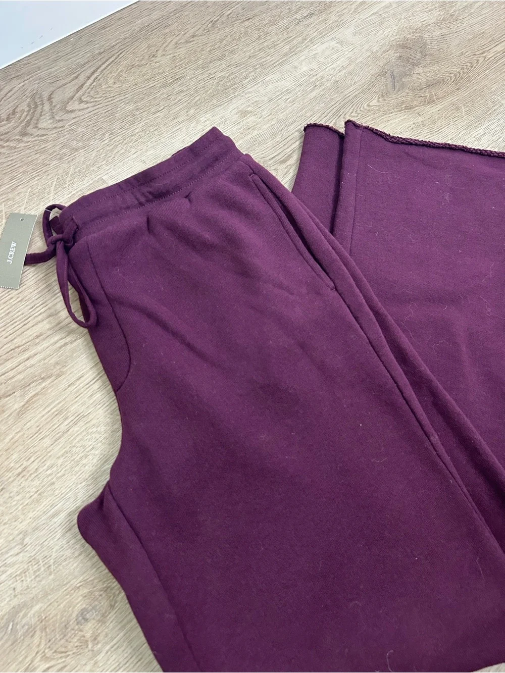 NWT J. Crew 100% Cotton Heritage Terry Wide Leg Drawtsring Sweatpant in Maroon